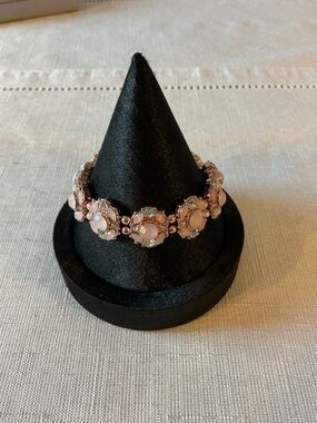 Milky Pink Resin Cabochon Rose Gold Tone Stretch Bracelet